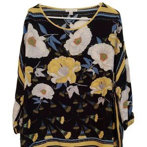 John Paul Richard Blue Floral Tunic Top M Kimono Rayon